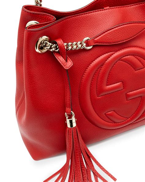 gucci soho leather medium chain-strap tote red|Gucci Medium Soho Chain Tote .